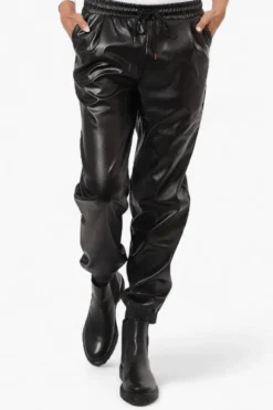 Limite Tie Waist Vegan Leather Jogger Pants - Black