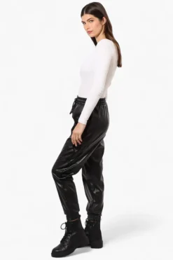 Limite Tie Waist Vegan Leather Cargo Jogger Pants - Black