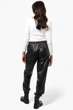 Limite Tie Waist Vegan Leather Jogger Pants - Black