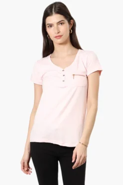 Magazine Henley Zip Pocket Tee - Blush