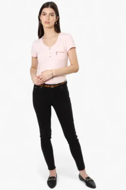 Magazine Henley Zip Pocket Tee - Blush