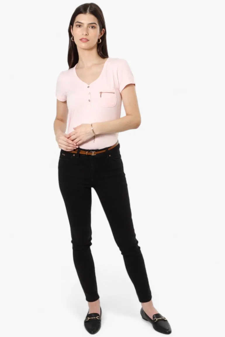 Magazine Henley Zip Pocket Tee - Blush
