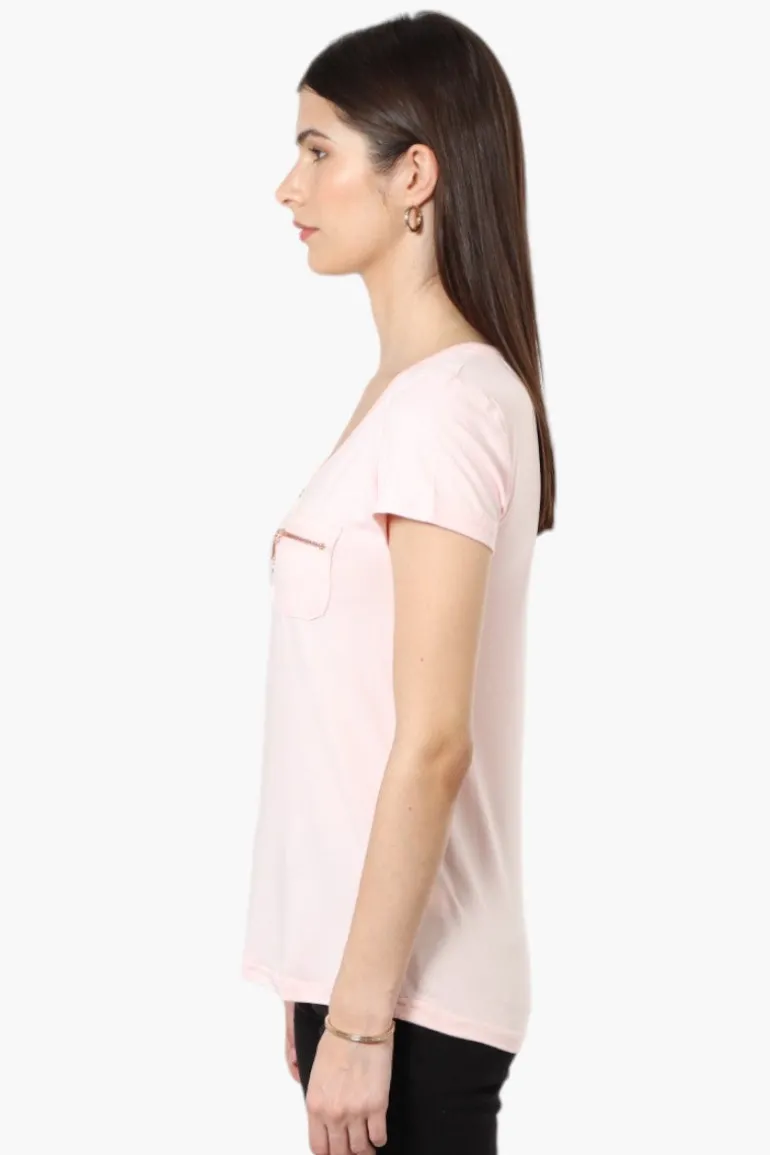 Magazine Henley Zip Pocket Tee - Blush