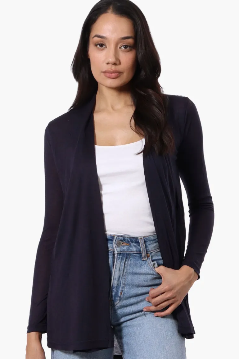 Magazine Long Sleeve Open Wrap Cardigan - Navy