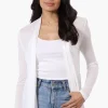 Magazine Long Sleeve Open Wrap Cardigan - White