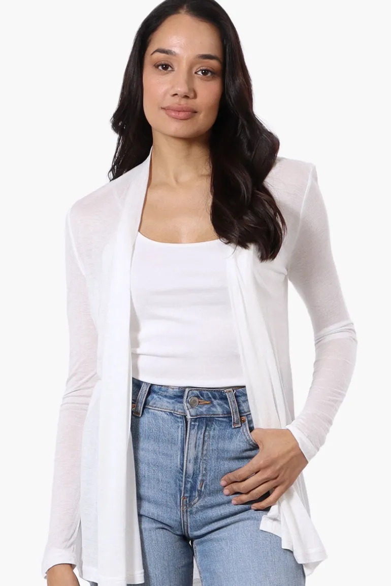 Magazine Long Sleeve Open Wrap Cardigan - White