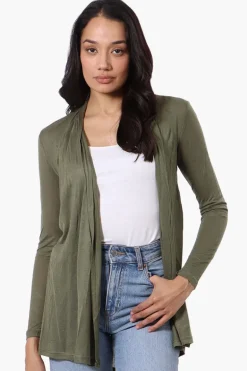 Magazine Long Sleeve Open Wrap Cardigan - Olive