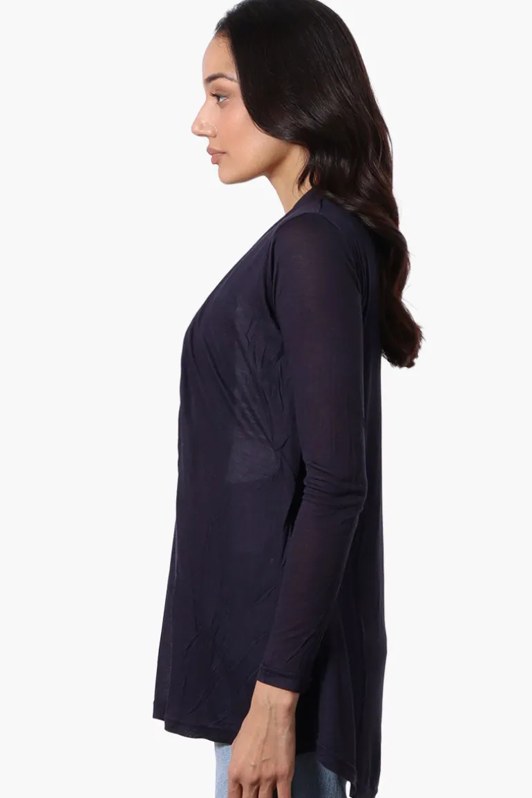 Magazine Long Sleeve Open Wrap Cardigan - Navy