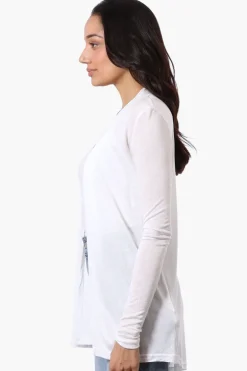 Magazine Long Sleeve Open Wrap Cardigan - White