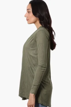 Magazine Long Sleeve Open Wrap Cardigan - Olive