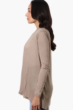 Magazine Long Sleeve Open Wrap Cardigan - Taupe