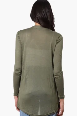 Magazine Long Sleeve Open Wrap Cardigan - Olive