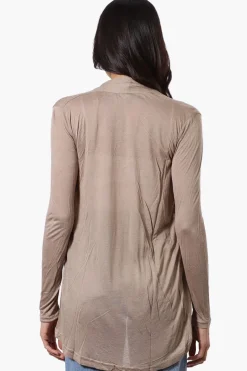 Magazine Long Sleeve Open Wrap Cardigan - Taupe
