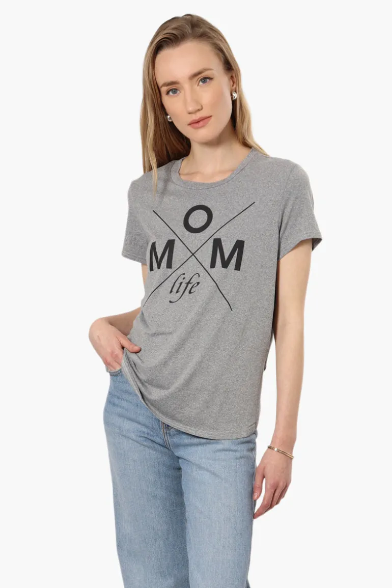 Magazine Mom Life Printed High Low Tee - Grey