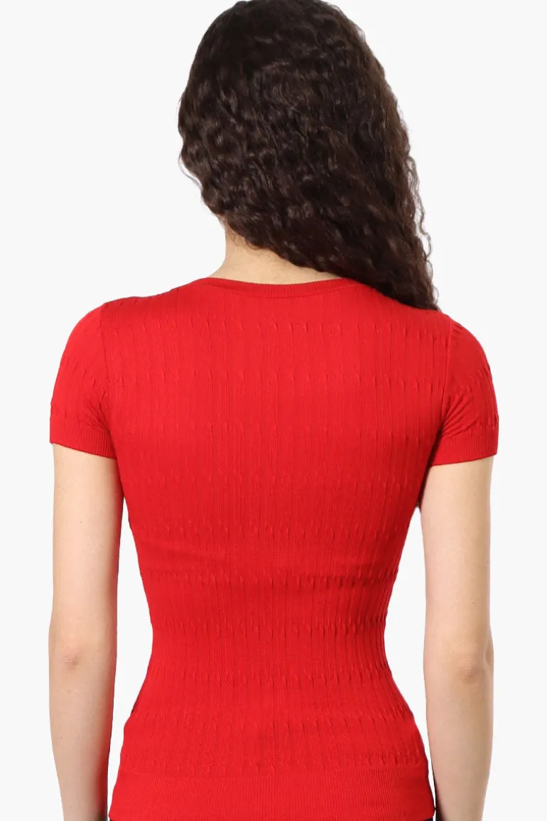 Magazine Ribbed Crew Neck Tee - Red