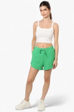 Magazine Solid Basic Drawstring Shorts - Green