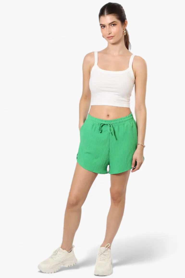 Magazine Solid Basic Drawstring Shorts - Green
