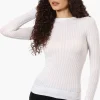 Magazine Solid Ribbed Crewneck Long Sleeve Top - White