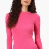 Magazine Solid Ribbed Crewneck Long Sleeve Top - Pink