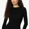 Magazine Solid Ribbed Crewneck Long Sleeve Top - Black