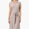 Majora Button Down Belted Maxi Dress - Beige