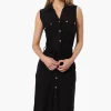 Majora Button Down Belted Maxi Dress - Black