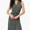 Majora Button Down Belted Maxi Dress - Olive