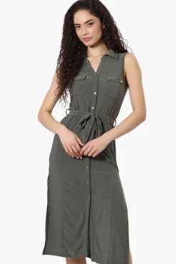 Majora Button Down Belted Maxi Dress - Olive
