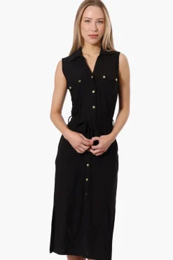Majora Button Down Belted Maxi Dress - Black