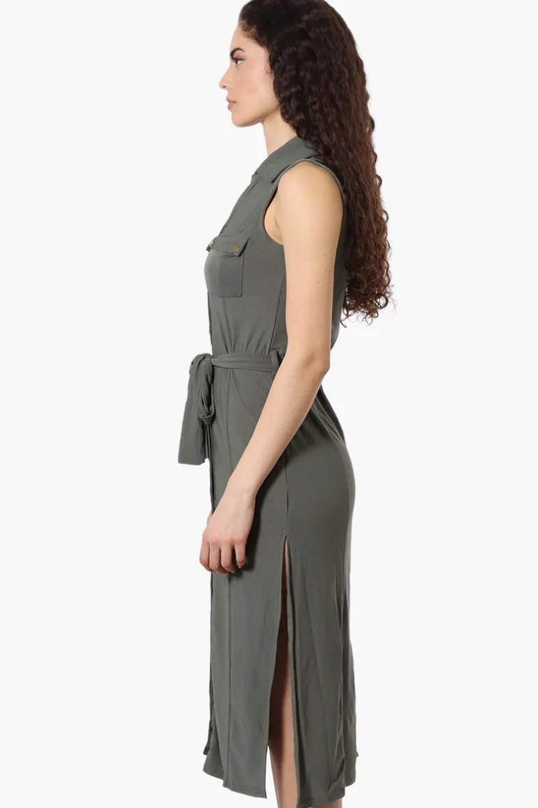 Majora Button Down Belted Maxi Dress - Olive