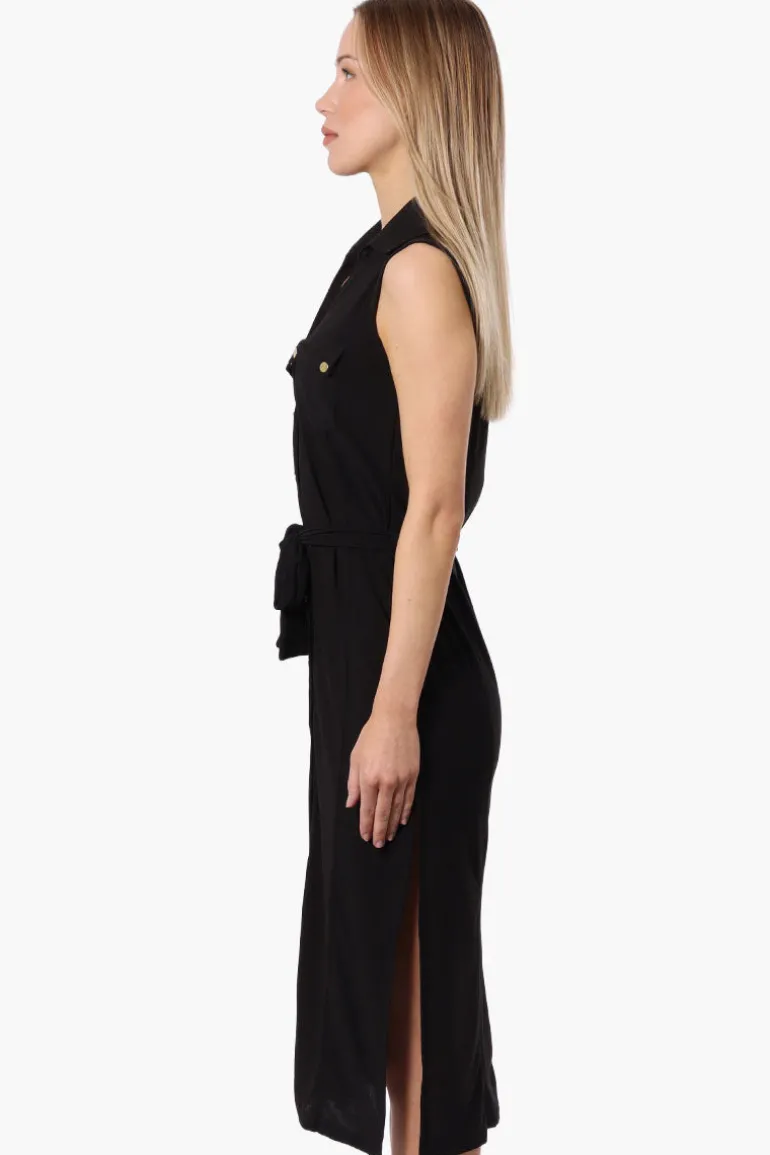 Majora Button Down Belted Maxi Dress - Black