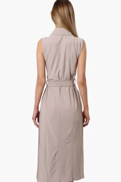 Majora Button Down Belted Maxi Dress - Beige