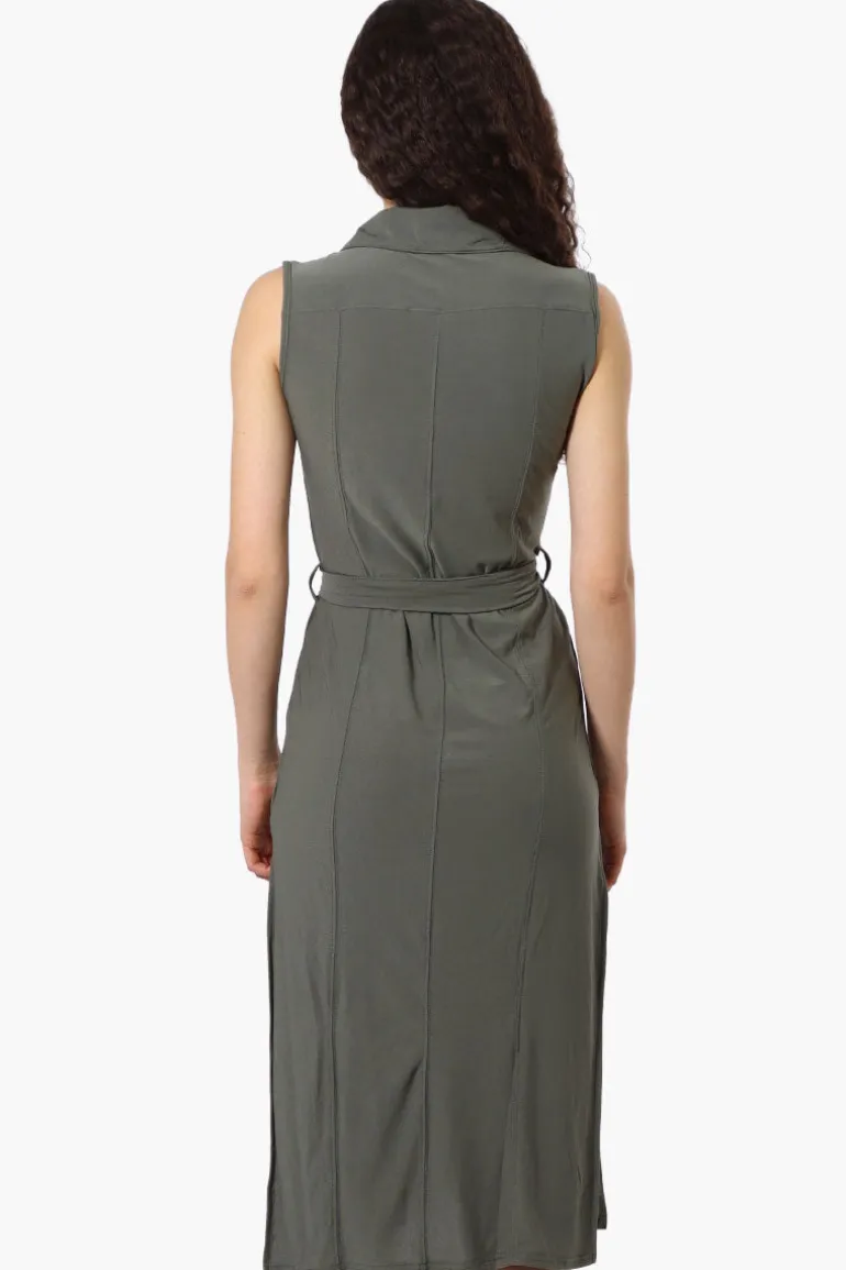 Majora Button Down Belted Maxi Dress - Olive