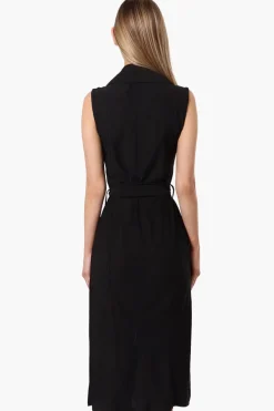 Majora Button Down Belted Maxi Dress - Black