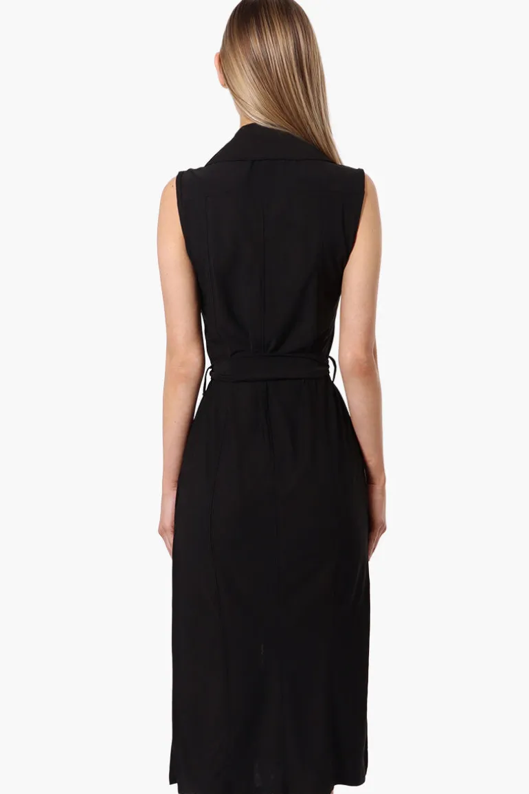 Majora Button Down Belted Maxi Dress - Black