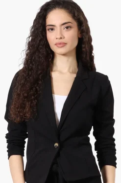 Majora Cinched Sleeve Single Button Blazer - Black