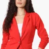Majora Cinched Sleeve Single Button Blazer - Red