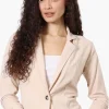 Majora Cinched Sleeve Single Button Blazer - Cream
