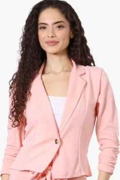 Majora Cinched Sleeve Single Button Blazer - Pink