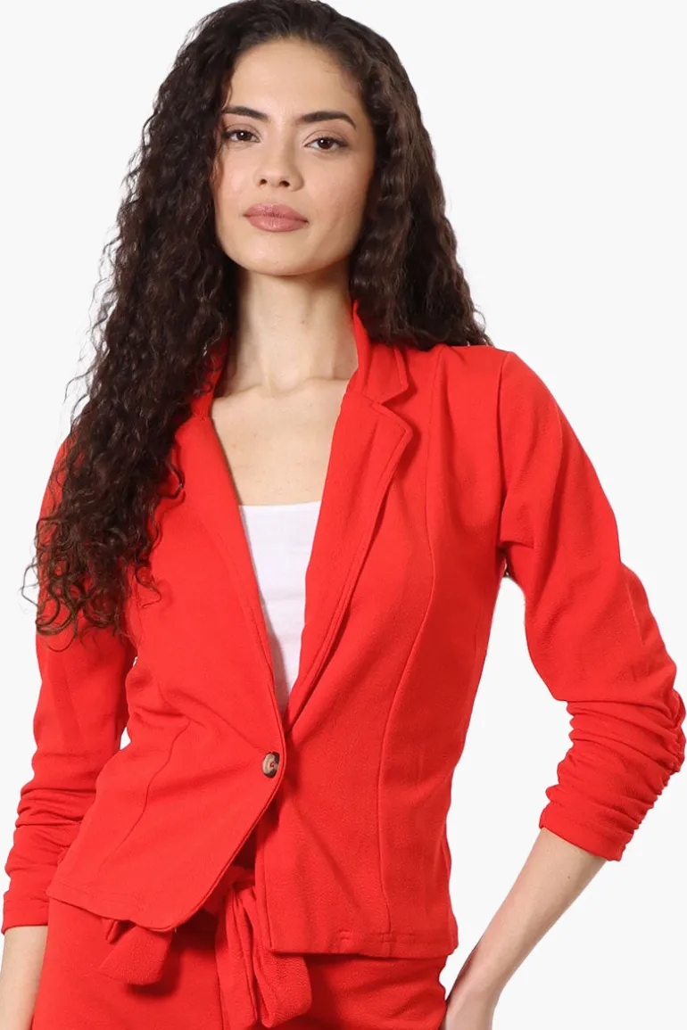 Majora Cinched Sleeve Single Button Blazer - Red