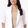 Majora Cropped 3/4 Sleeve Open Blazer - White