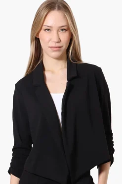 Majora Cropped 3/4 Sleeve Open Blazer - Black
