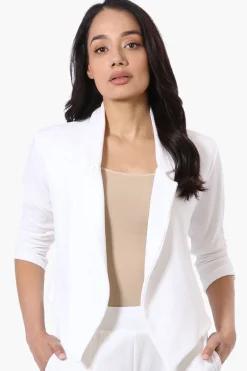 Majora Cropped 3/4 Sleeve Open Blazer - White