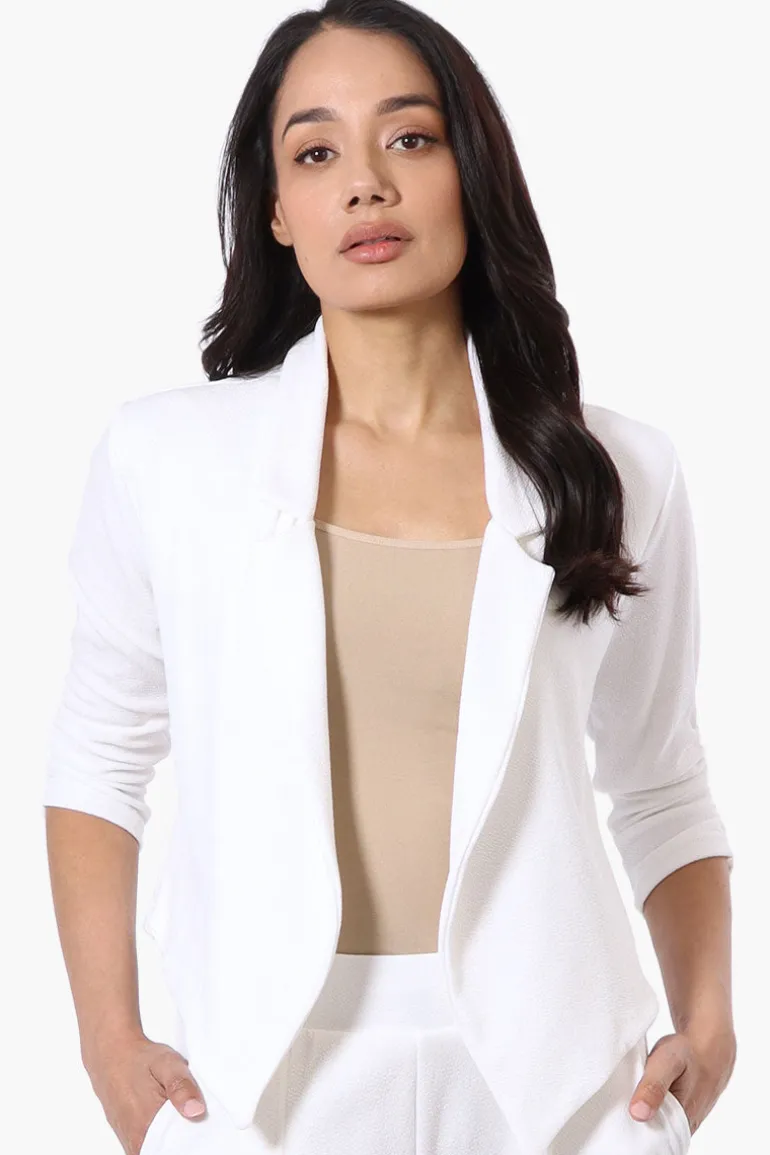 Majora Cropped 3/4 Sleeve Open Blazer - White