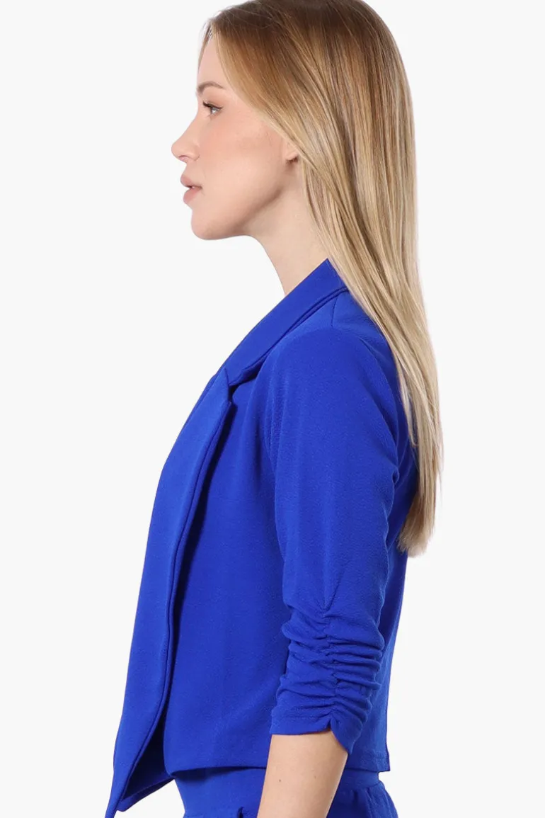 Majora Cropped 3/4 Sleeve Open Blazer - Blue