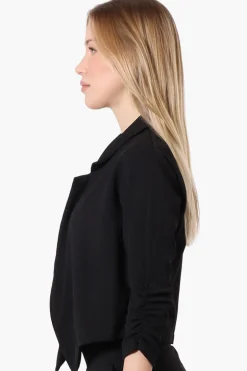 Majora Cropped 3/4 Sleeve Open Blazer - Black