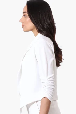Majora Cropped 3/4 Sleeve Open Blazer - White