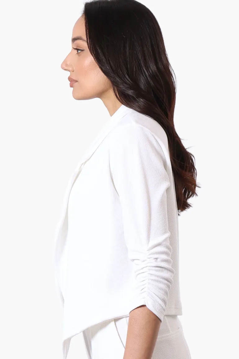 Majora Cropped 3/4 Sleeve Open Blazer - White