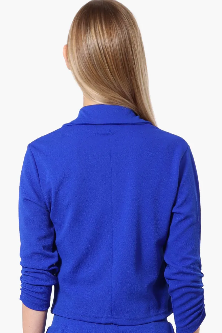 Majora Cropped 3/4 Sleeve Open Blazer - Blue