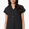 Majora Dotted Pattern Camp Collar Button Up Shirt - Black